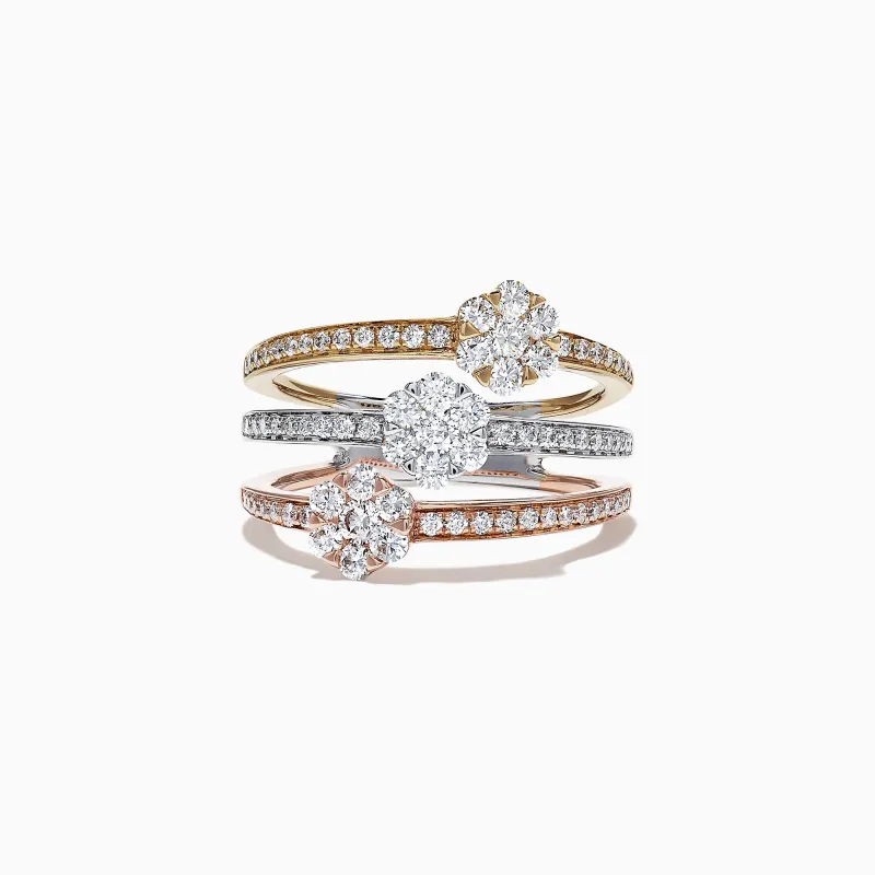 Trio 14K Tri Tone Gold Split Band Diamond Flower Ring, 1.04 TCW sold by Effy