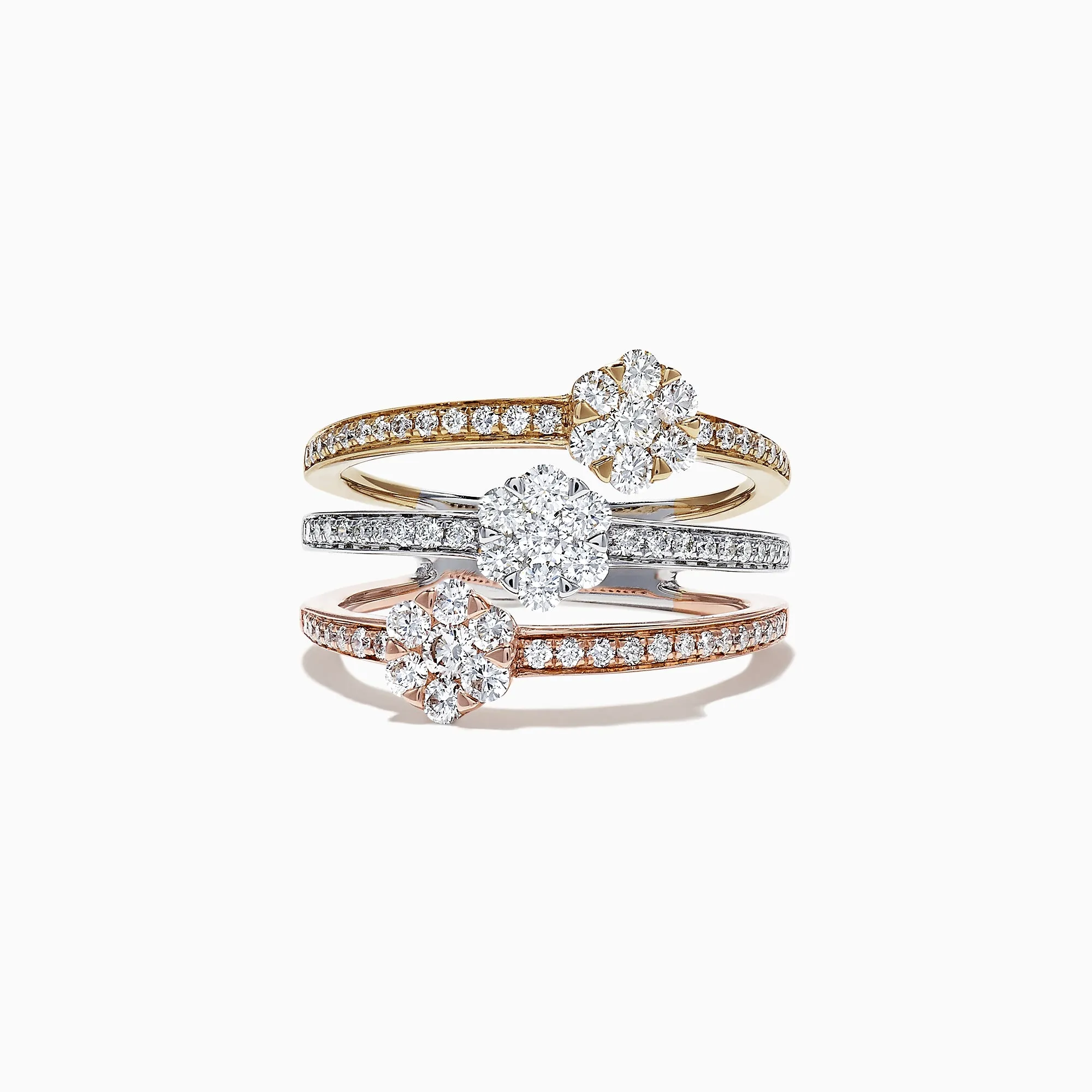 Trio 14K Tri Tone Gold Split Band Diamond Flower Ring, 1.04 TCW sold by Effy