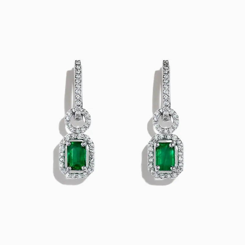 Brasilica 14K White Gold Emerald and Diamond Drop Earrings, 1.47 TCW sold by Effy
