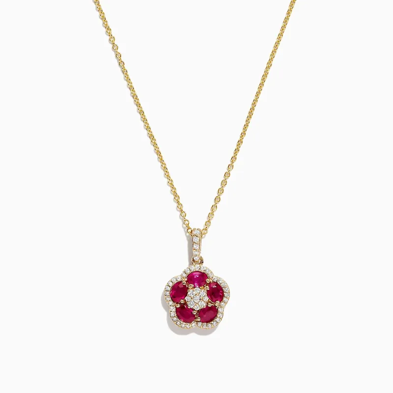 Ruby Royale 14K Yellow Gold Ruby and Diamond Flower Pendant, 1.43 TCW sold by Effy