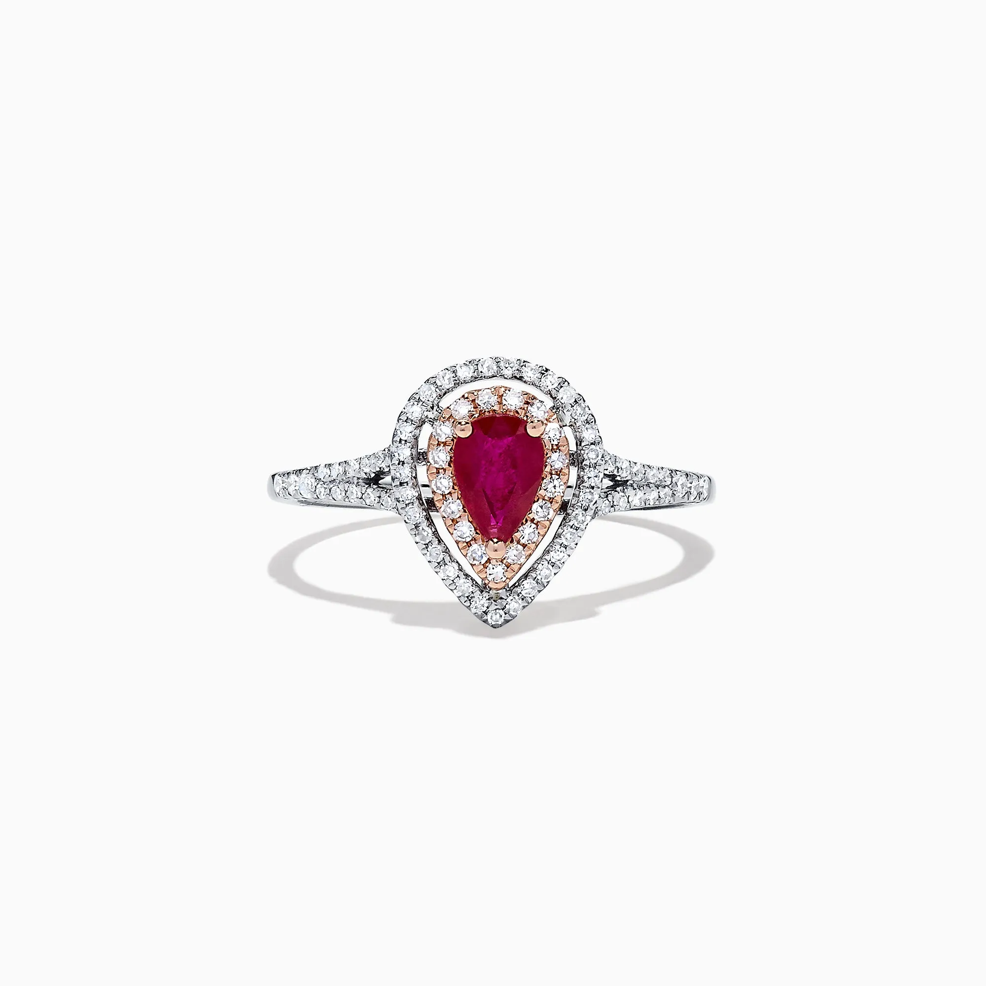Ruby Royale 14K Two Tone Gold Pear Shaped Ruby and Diamond Ring, 0.77 TCW sold by Effy