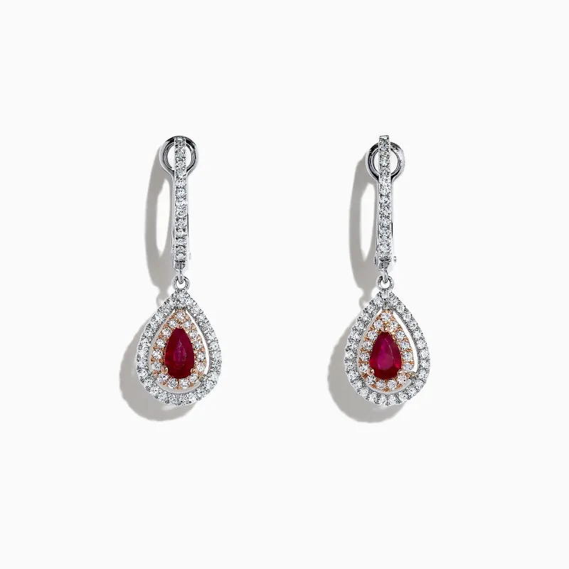 Ruby Royale 14K Two Tone Gold Pear Shaped Ruby Drop Earrings, 0.87 TCW sold by Effy