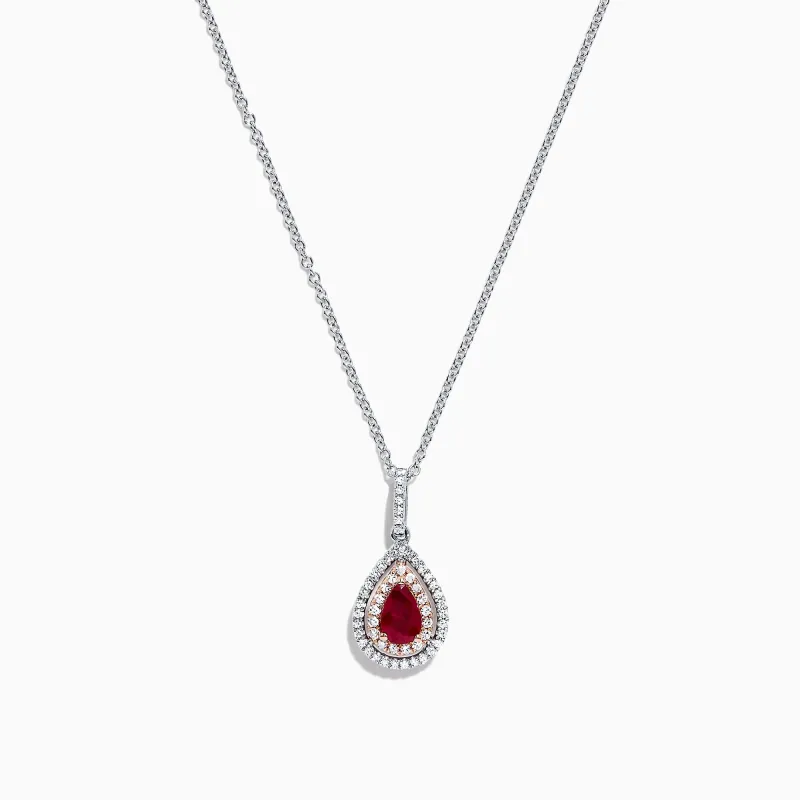 Ruby Royale 14K Two Tone Gold Pear Shaped Ruby Pendant, 0.68 TCW sold by Effy