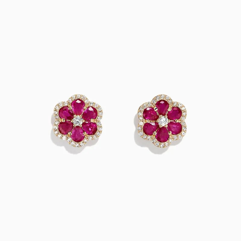 Ruby Royale 14K Yellow Gold Ruby Flower Stud Earrings, 3.18 TCW sold by Effy
