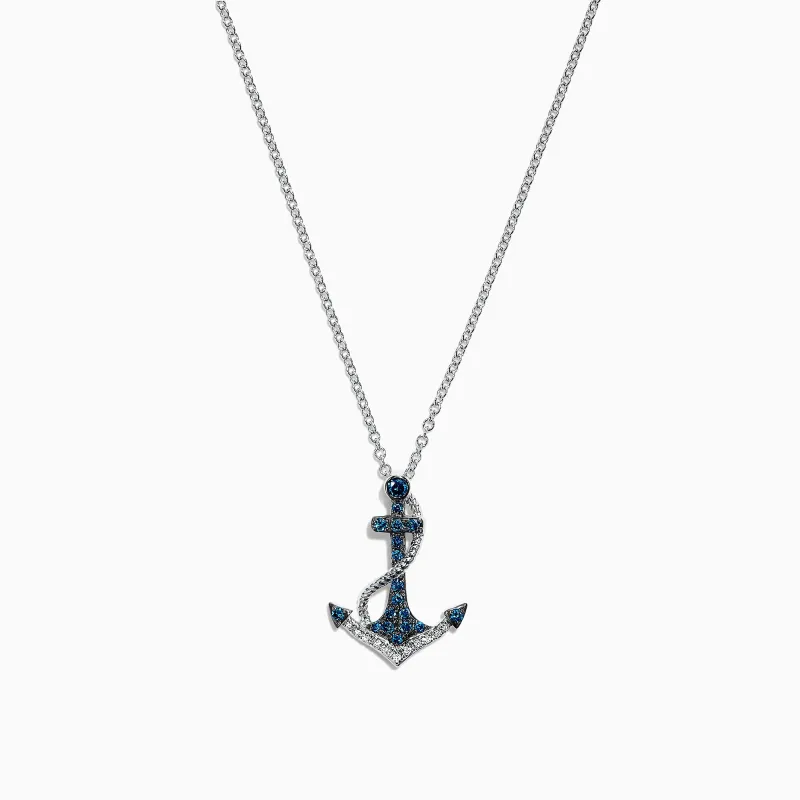 Seaside 14K White Gold Blue & White Diamond Anchor Pendant, 0.20 TCW sold by Effy