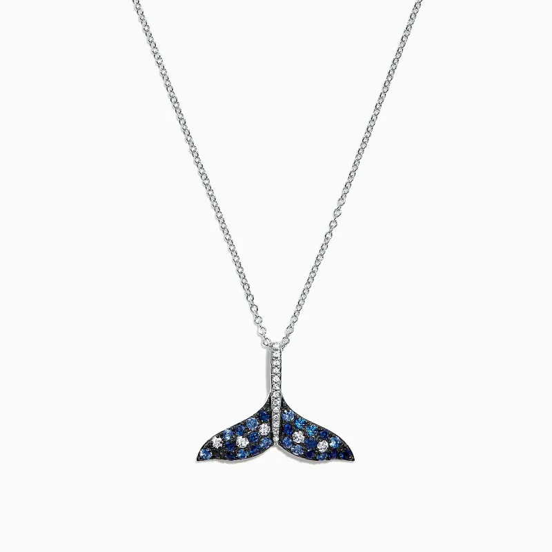 Seaside 14K Gold Sapphire & Diamond Whale's Tail Pendant, 0.79 TCW sold by Effy