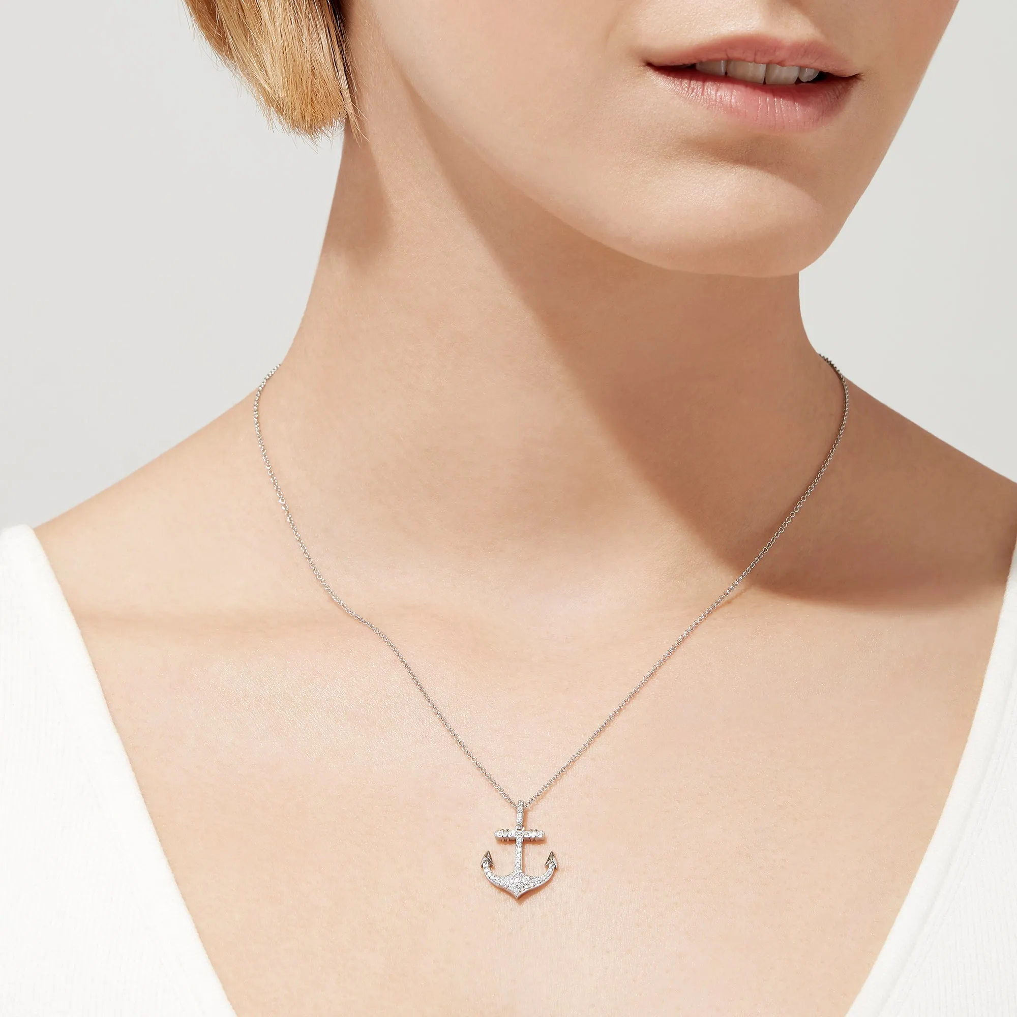 Seaside 14K White Gold Diamond Anchor Pendant, 0.21 sold by Effy product image thumbnail 2