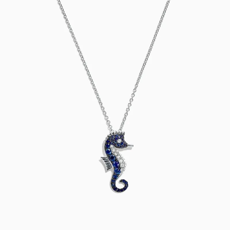 Seaside 14K White Gold Sapphire & Diamond Seahorse Pendant, 0.78 TCW sold by Effy