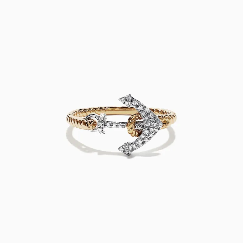 Seaside 14K Two Tone Gold Diamond Anchor Ring, 0.12 TCW sold by Effy