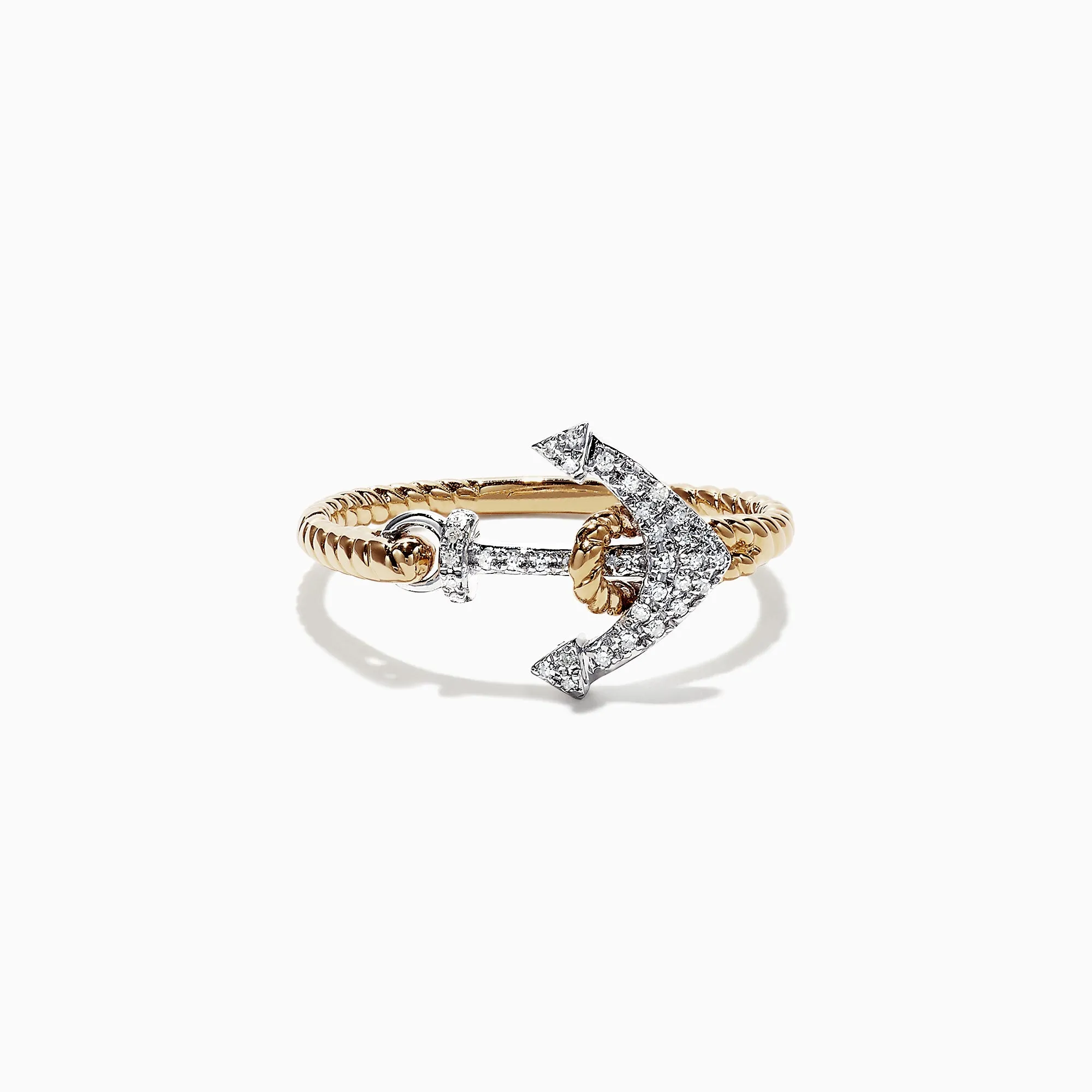 Seaside 14K Two Tone Gold Diamond Anchor Ring, 0.12 TCW sold by Effy