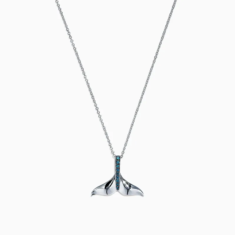 Seaside 14K White Gold Blue Diamond Whale's Tail Pendant, 0.05 TCW sold by Effy