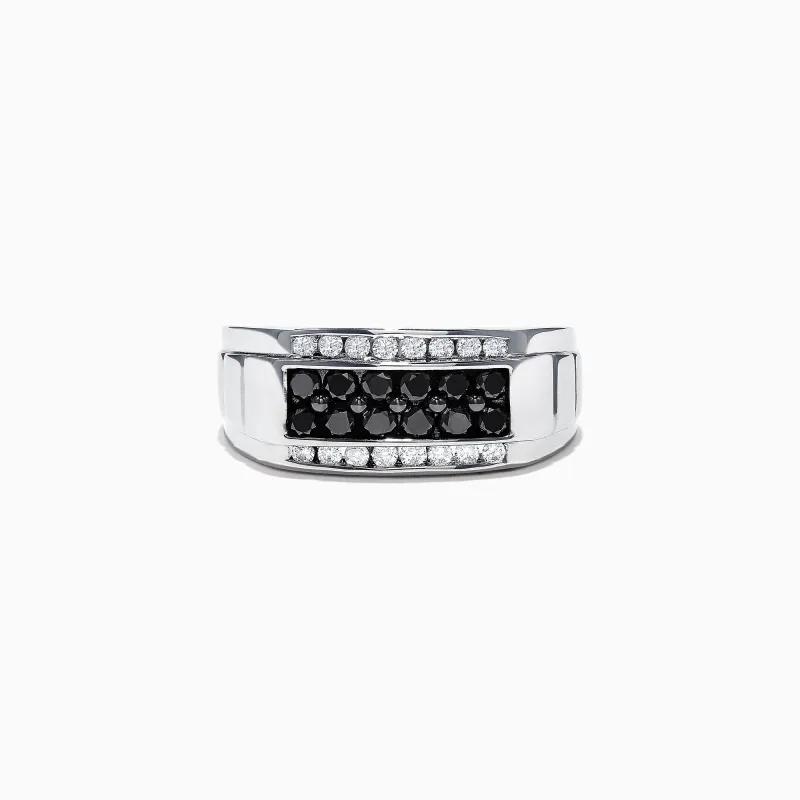 Men's 14K White Gold Black and White Diamond Ring, 0.96 TCW sold by Effy