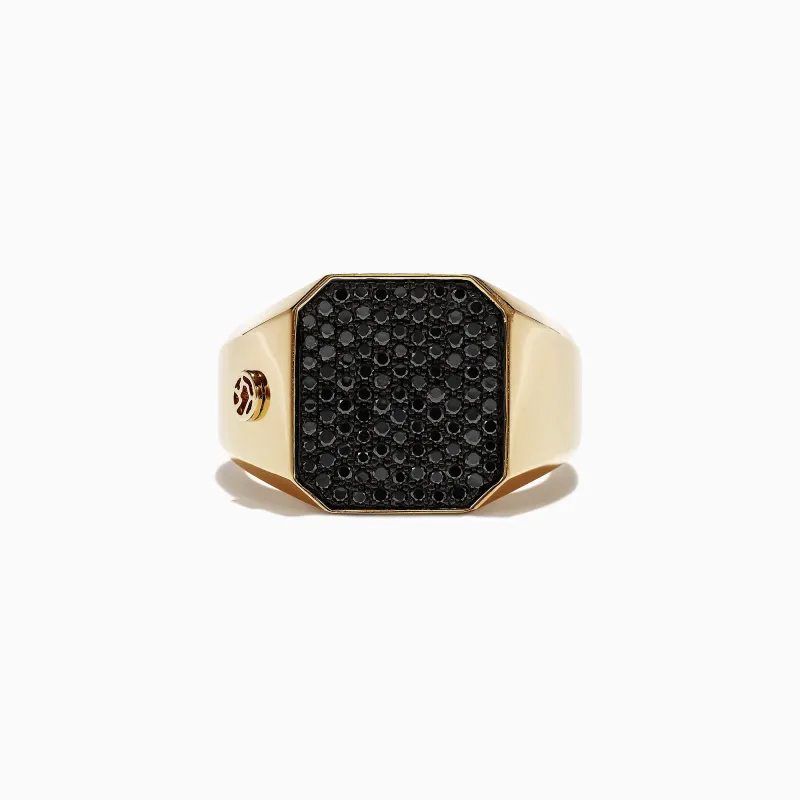 Men's 14K Yellow Gold Black Diamond Signet Ring, 0.78 TCW sold by Effy