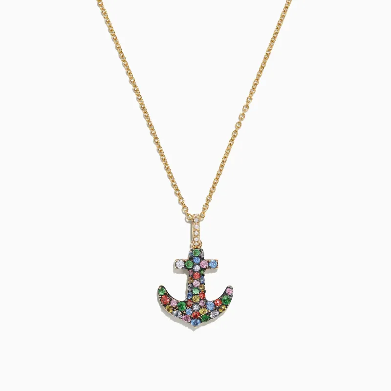 Watercolors 14K Gold Multi Sapphire Diamond Anchor Pendant, 0.76 TCW sold by Effy