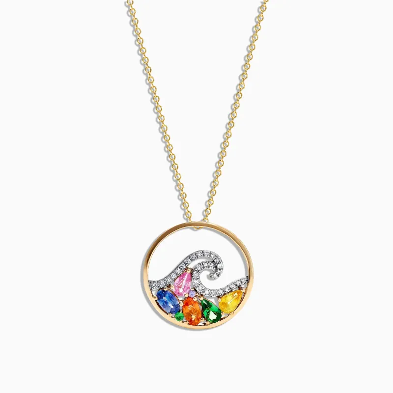 Watercolors 14K Gold Multi Sapphire Diamond Wave Pendant, 1.63 TCW sold by Effy