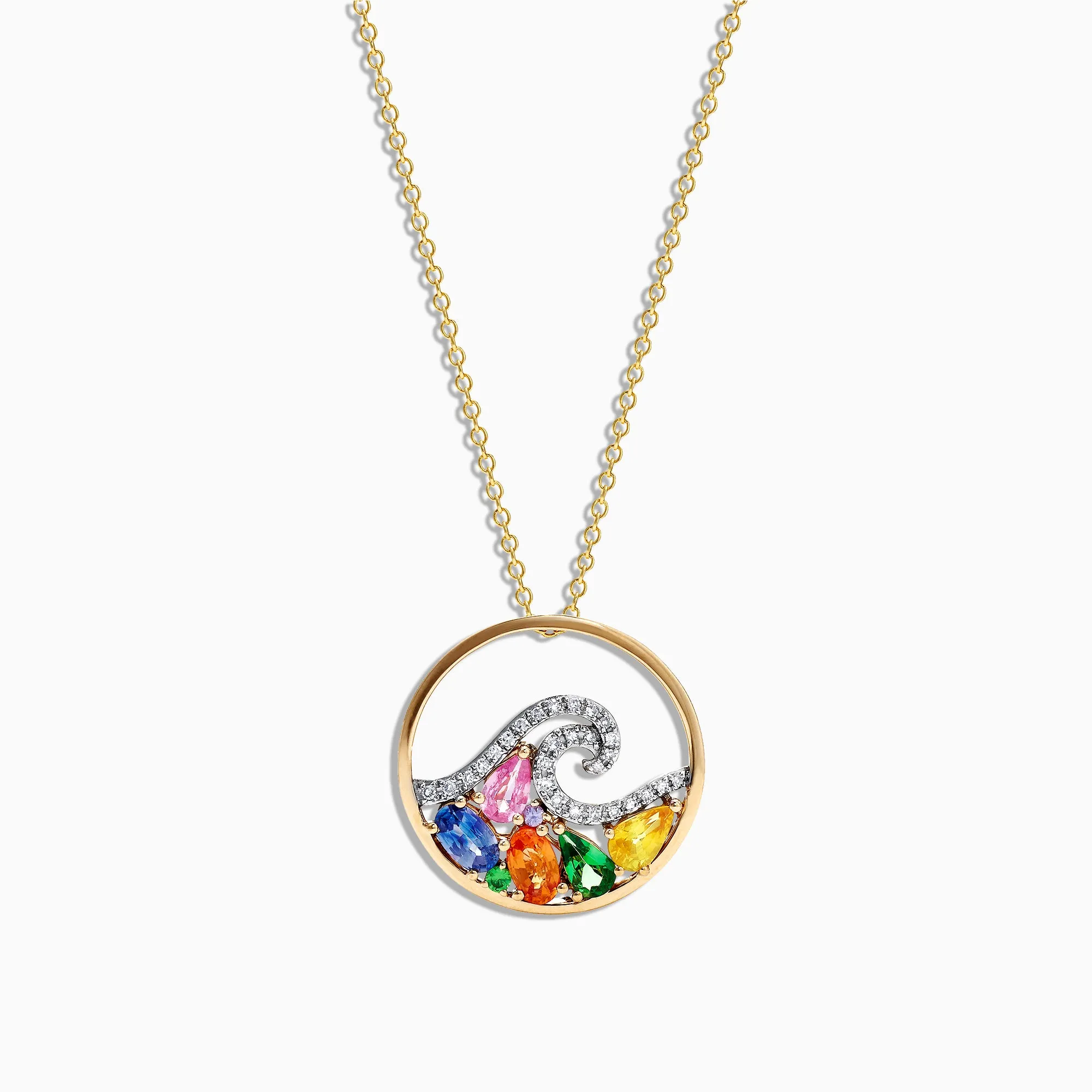 Watercolors 14K Gold Multi Sapphire Diamond Wave Pendant, 1.63 TCW sold by Effy