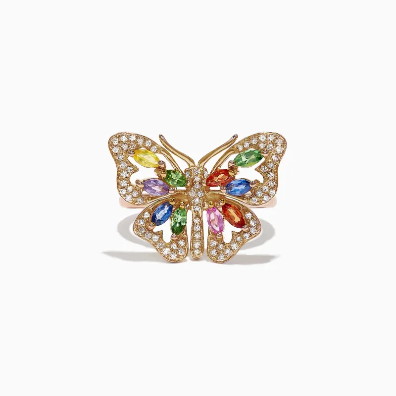 Watercolors 14K Gold Multi Sapphire Diamond Butterfly Ring, 2.62 TCW sold by Effy