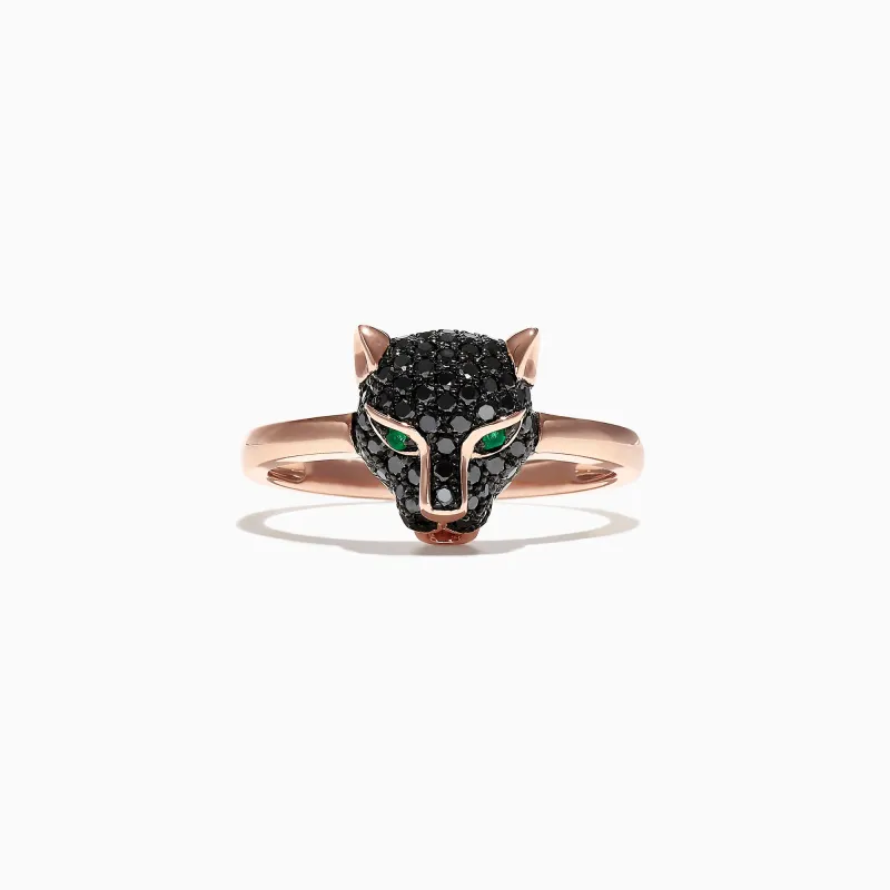 Signature 14K Rose Gold Black Diamond & Emerald Mini Ring, 0.46 TCW sold by Effy