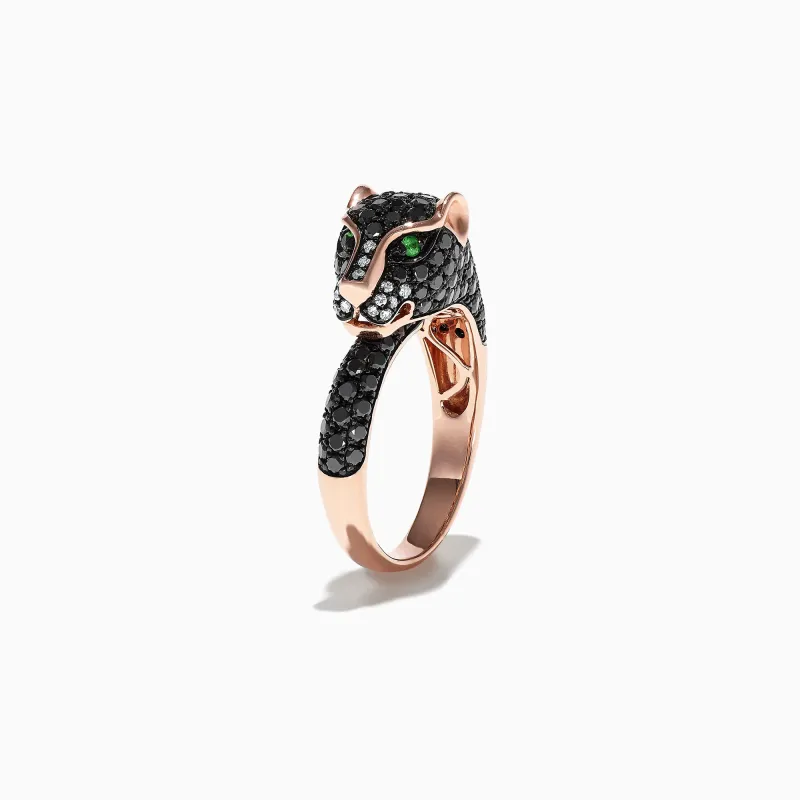 Signature 14K Gold Black Diamond & Tsavorite Panther Ring, 1.75 TCW sold by Effy
