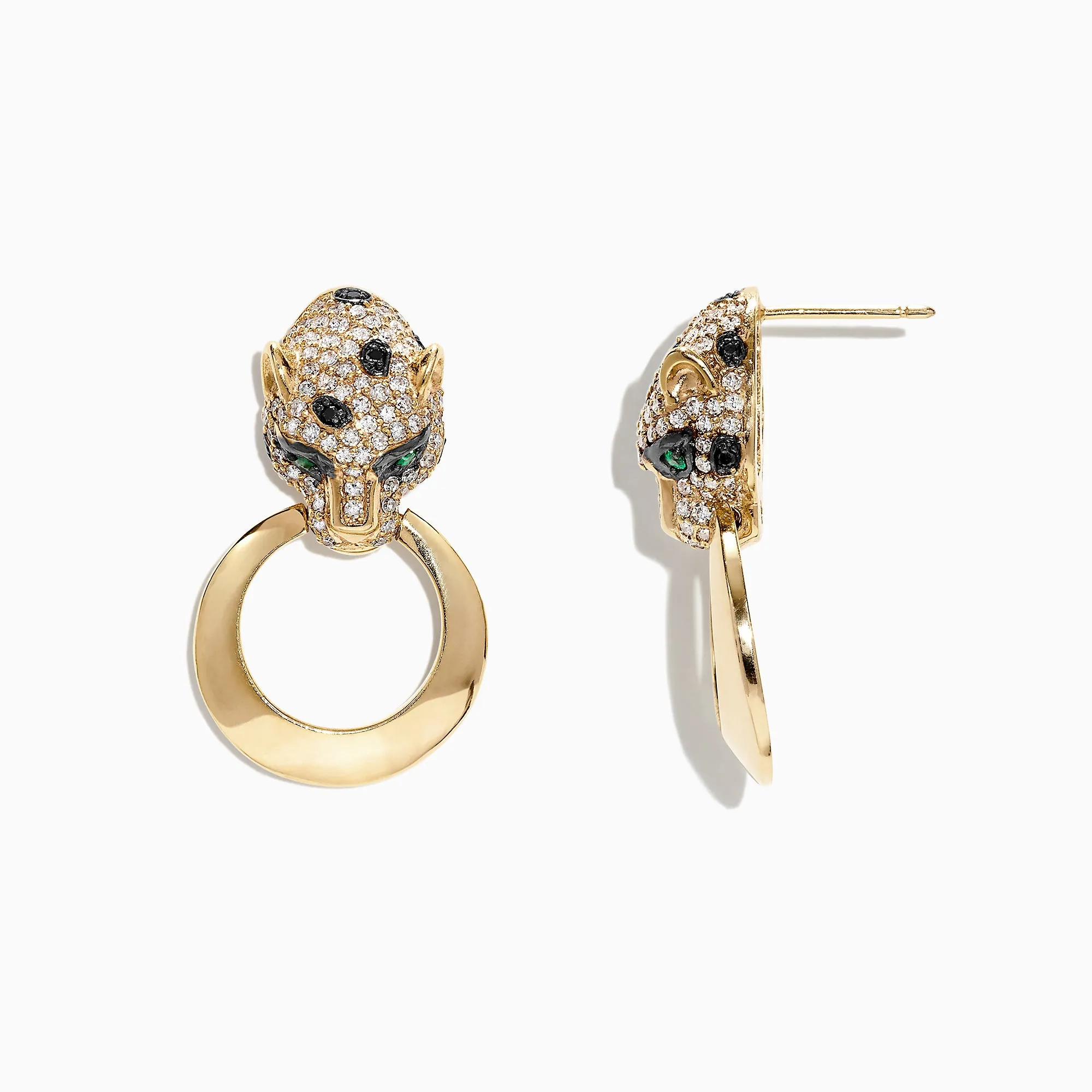 Signature 14K Yellow Gold Diamond Emerald Panther Earrings, 0.93 TCW sold by Effy product image thumbnail 2