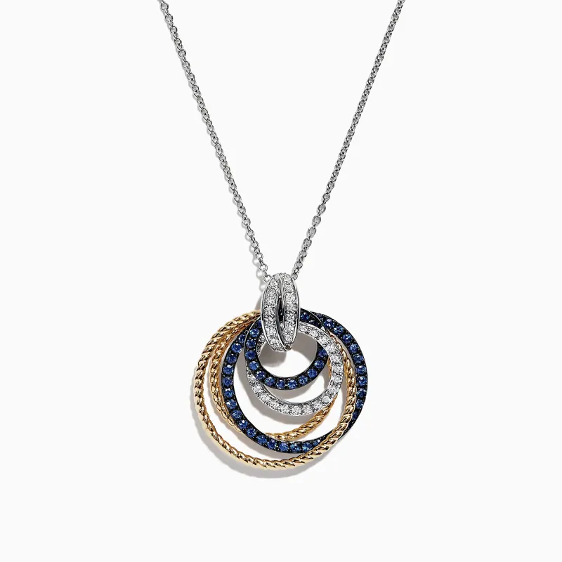 Royale Bleu 14K 2-Tone Sapphire and Diamond Circles Pendant, 1.09 TCW sold by Effy