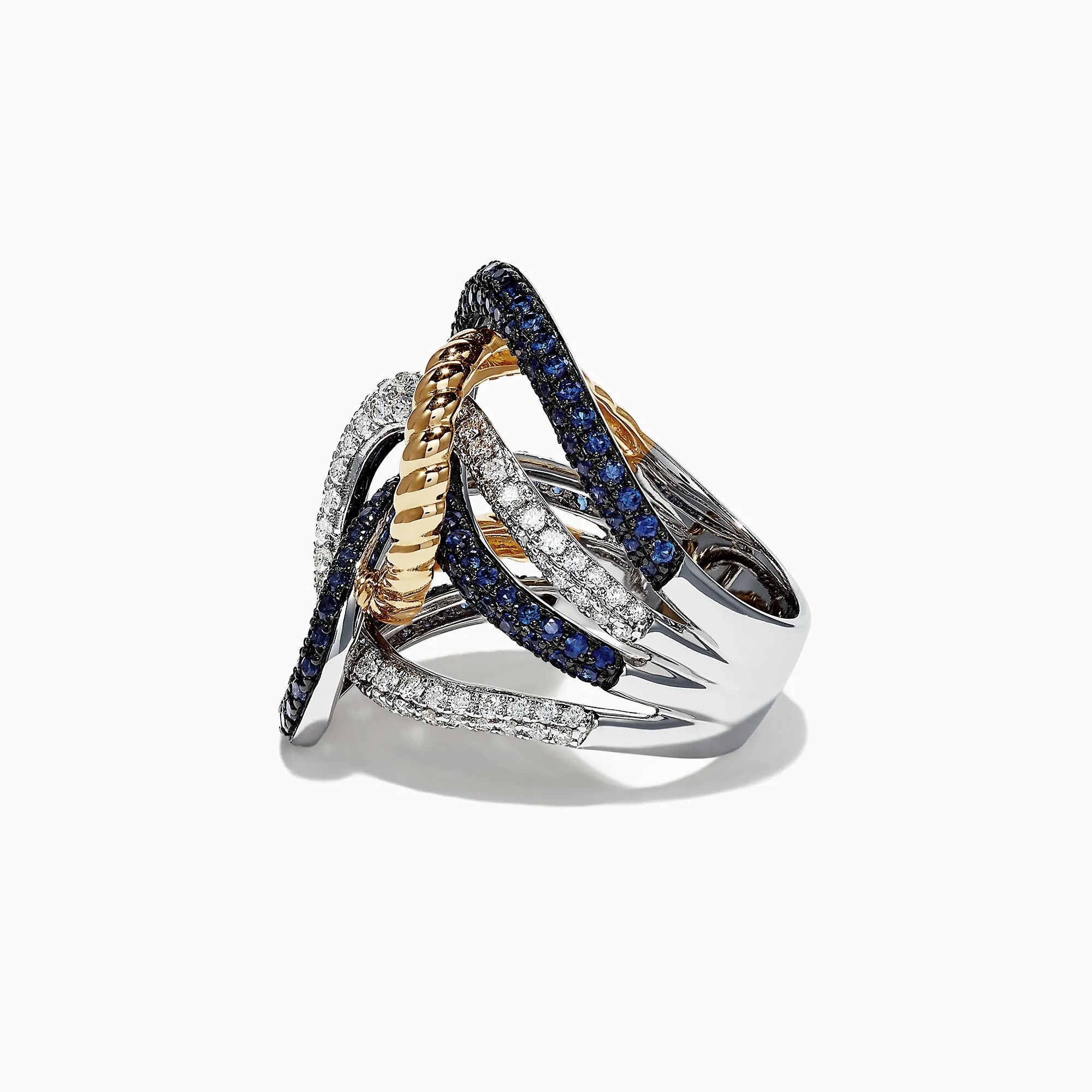 Royale Bleu 14K 2-Tone Gold Sapphire and Diamond Rope Ring, 2.39 TCW sold by Effy product image thumbnail 3
