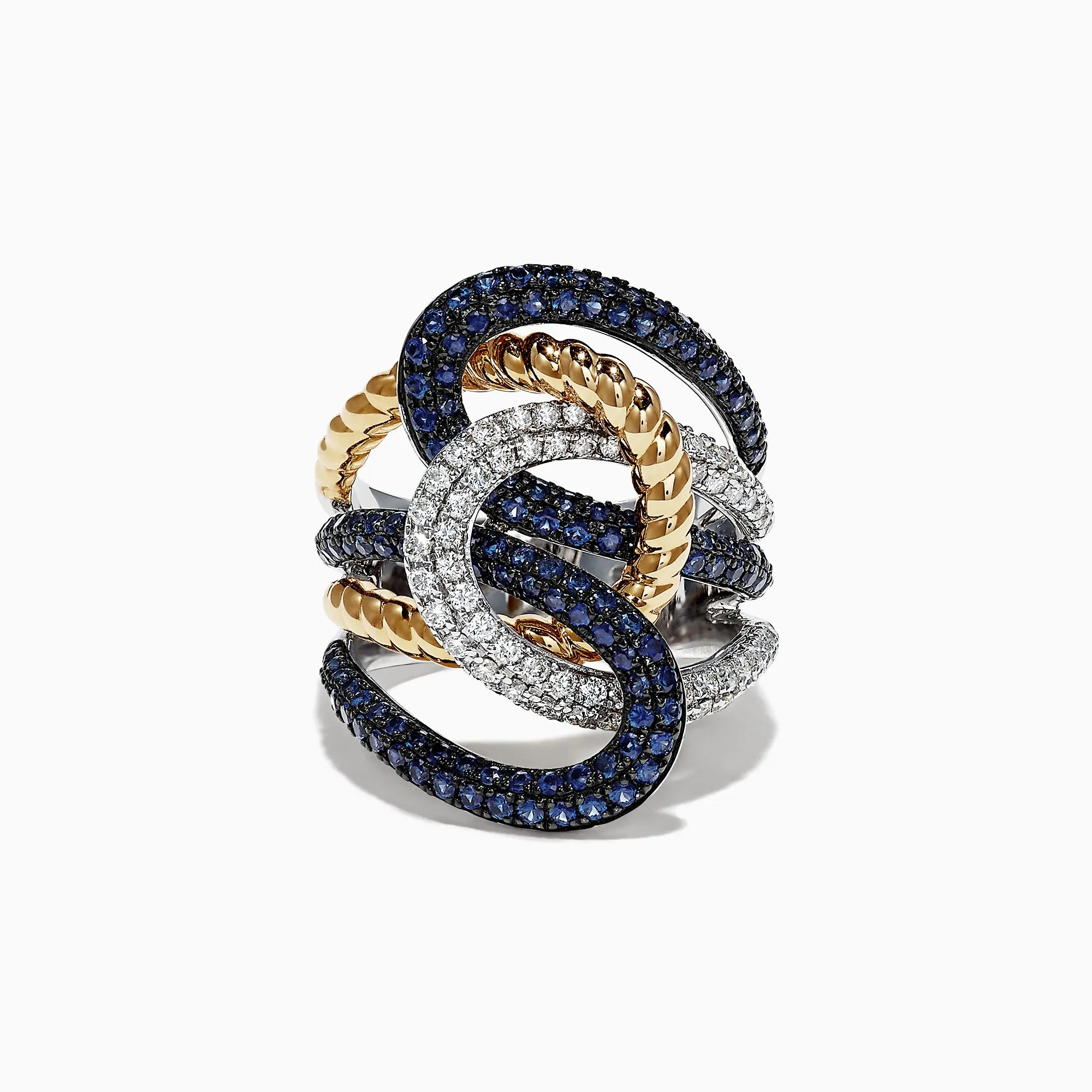 Royale Bleu 14K 2-Tone Gold Sapphire and Diamond Rope Ring, 2.39 TCW sold by Effy