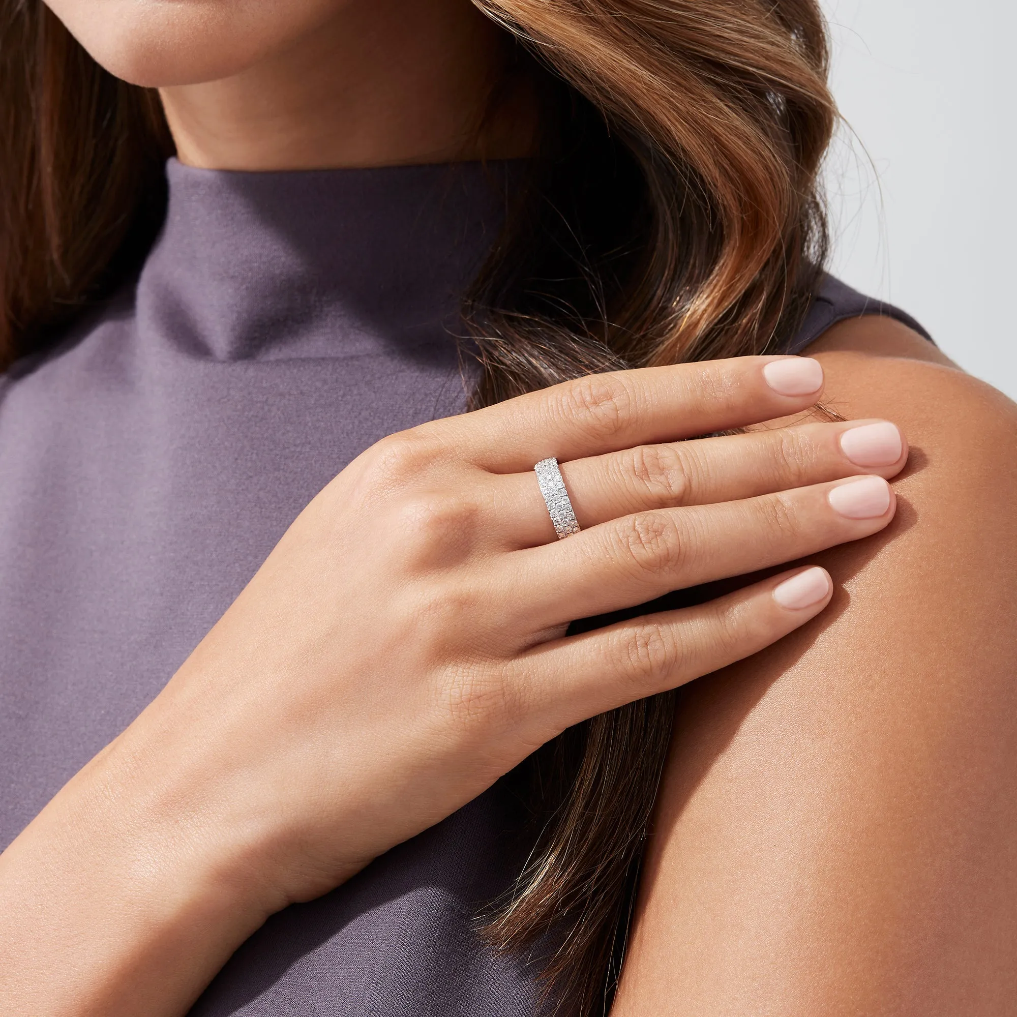 Pave Classica 14K White Gold Three Row Pave Diamond Band, 0.84 TCW sold by Effy product image thumbnail 2