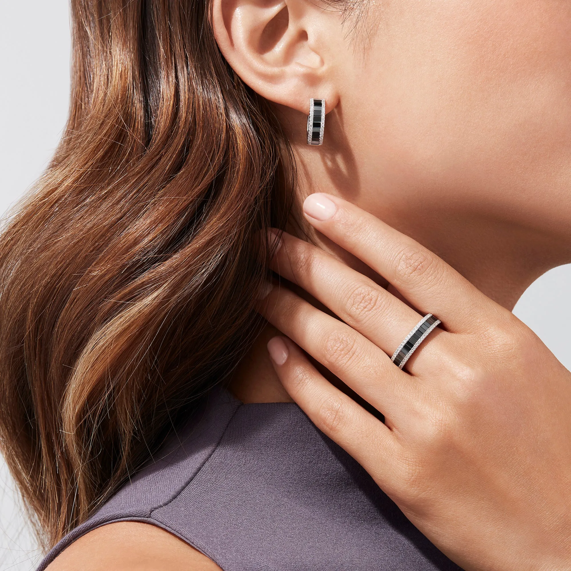 14K White Gold Black and White Diamond Hoop Earrings, 1.57 TCW sold by Effy product image thumbnail 2