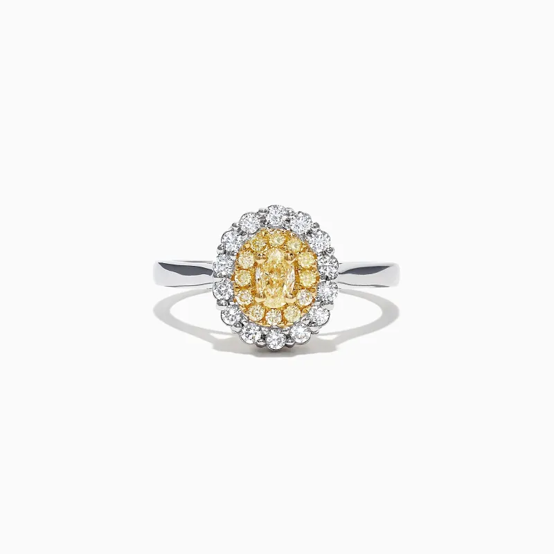 Canare 18K Two-Tone Gold Oval Double Halo Yellow Diamond Ring, 0.65 TCW sold by Effy