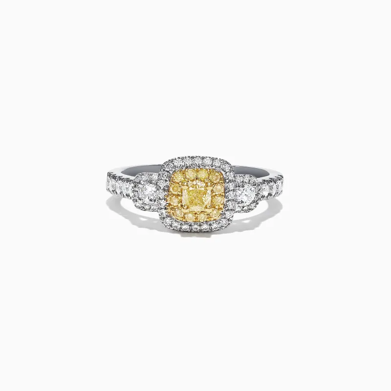 Canare 18K Two-Tone Gold Cushion Double Halo Yellow Diamond Ring, 0.96 TCW sold by Effy