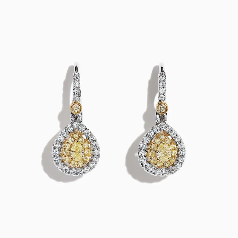 Canare 18K Two-Tone Gold Double Halo Pear Shaped Yellow Diamond Earrings, 0.99 TCW sold by Effy