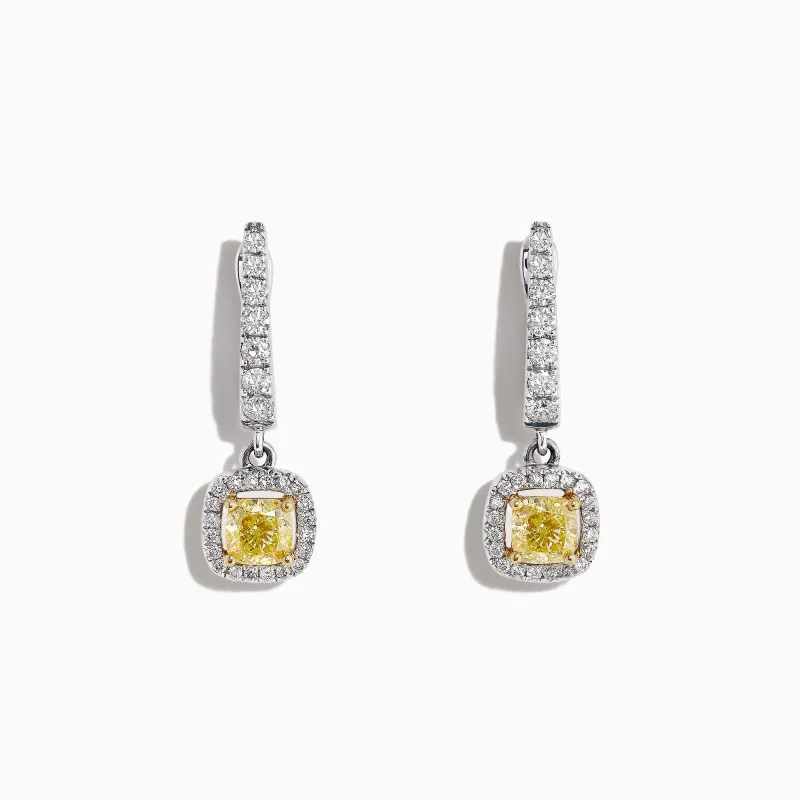 Canare 18K Two-Tone Cushion Cut Yellow Diamond Drop Earrings, 1.06 TCW sold by Effy
