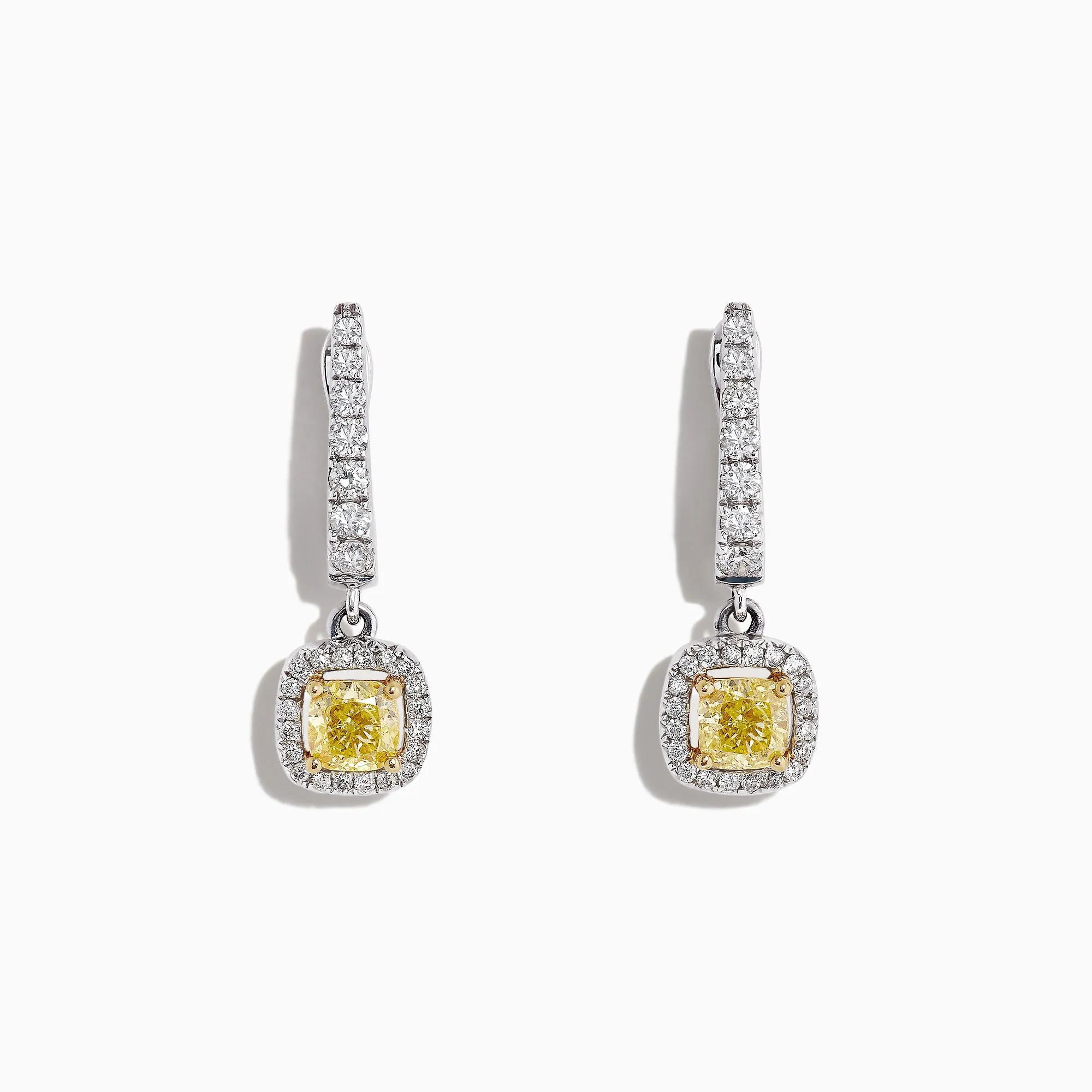 Canare 18K Two-Tone Cushion Cut Yellow Diamond Drop Earrings, 1.06 TCW sold by Effy