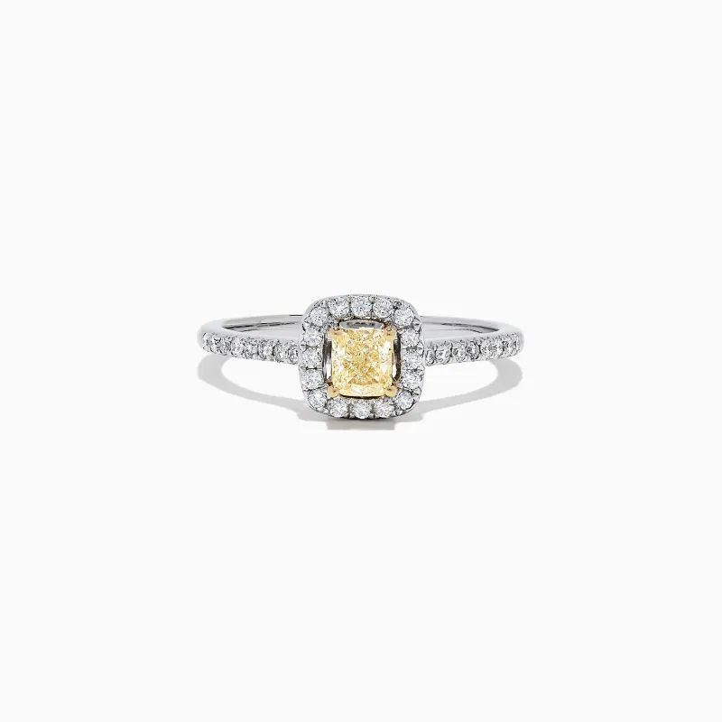 Canare 18K Two-Tone Gold Cushion Halo Yellow Diamond Ring, 0.61 TCW sold by Effy