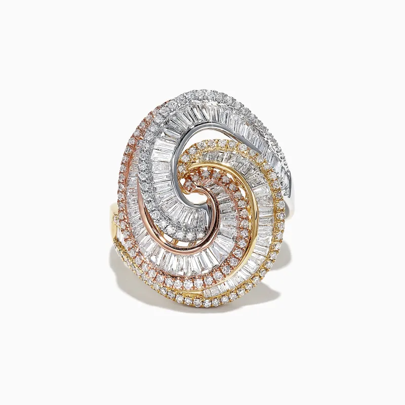 Trio 14K Tri Color Gold Diamond Swirl Statement Ring, 1.66 TCW sold by Effy