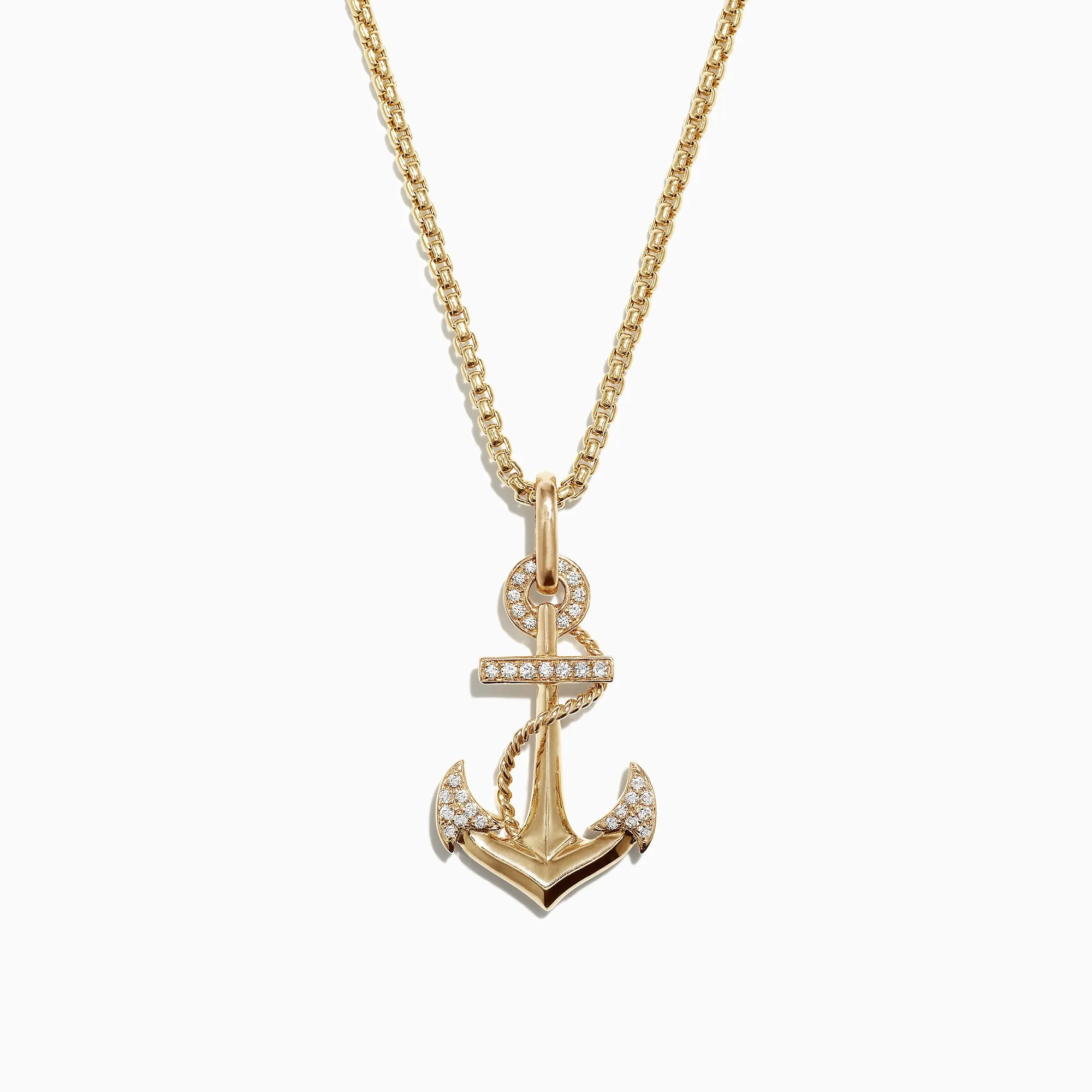 Mens 14K Yellow Gold Diamond Anchor Pendant, 0.18 TCW sold by Effy