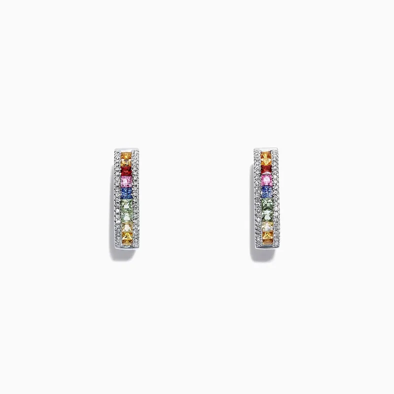 Watercolors 14K White Gold Multi Sapphire & Diamond Hoop Earrings sold by Effy