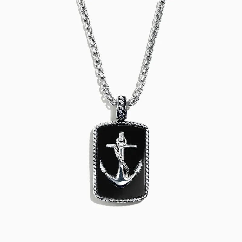 Men's Sterling Silver Onyx Anchor Dog Tag Pendant, 18.85 TCW sold by Effy