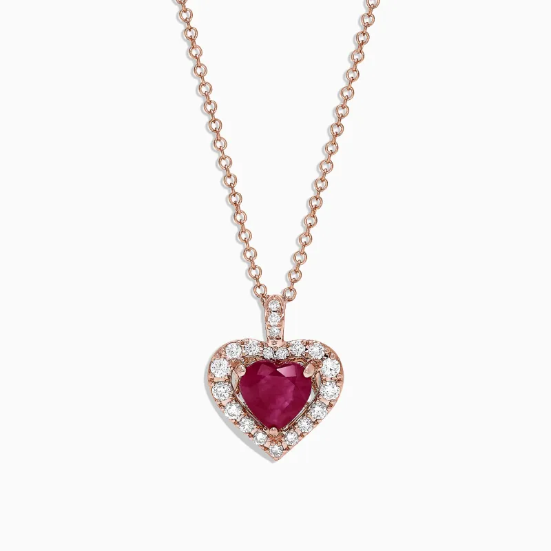 Ruby Royale 14K Rose Gold Heart Shaped Ruby Pendant, 1.28 TCW sold by Effy