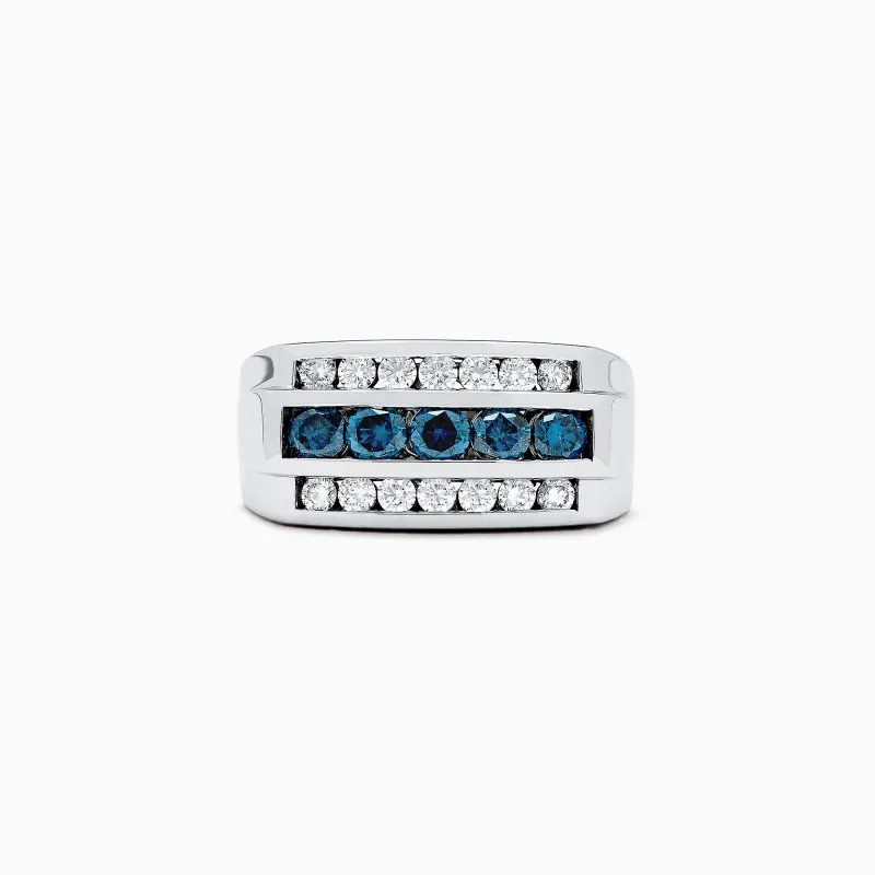 Men's 14K White Gold Blue and White Diamond Ring, 1.67 TCW sold by Effy