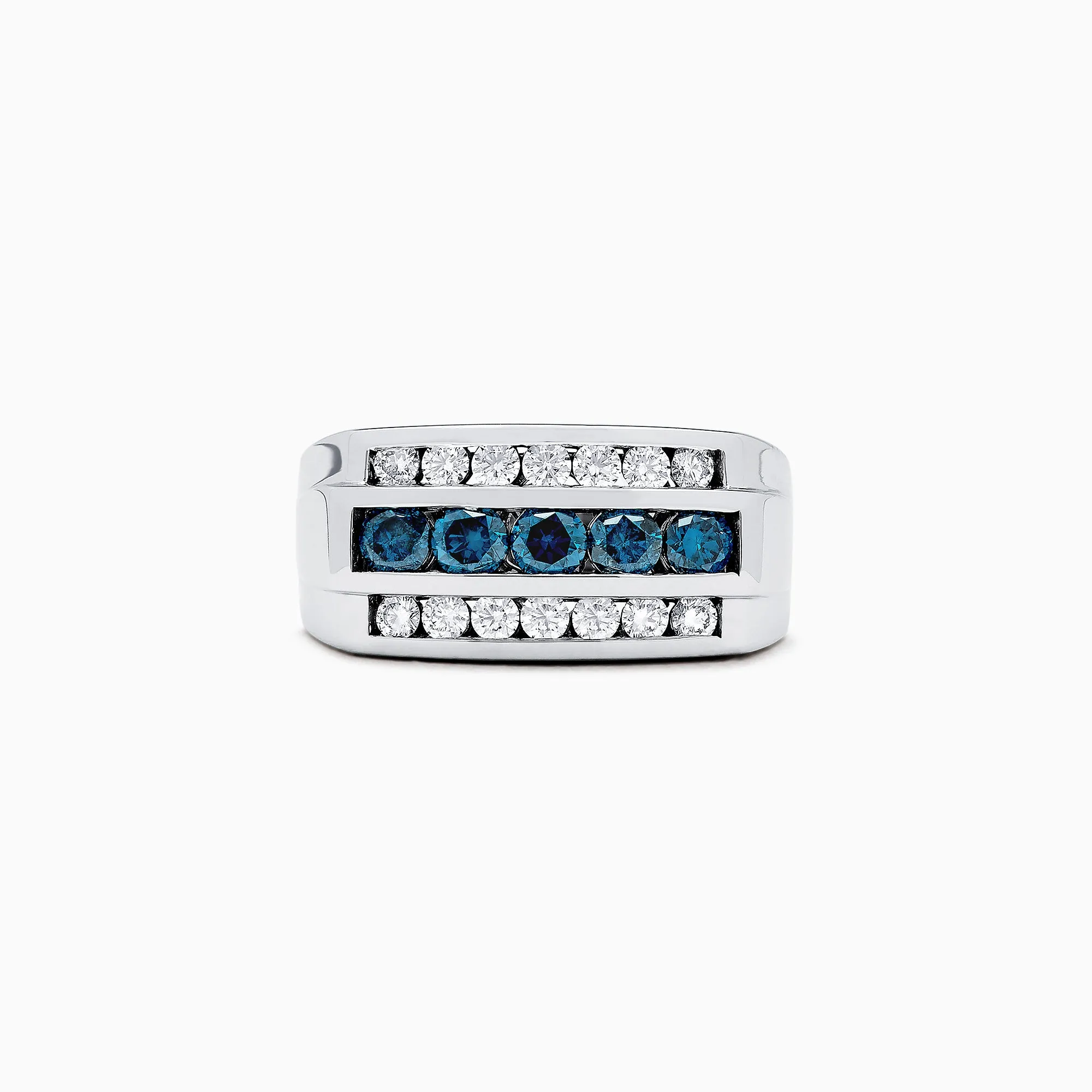 Men's 14K White Gold Blue and White Diamond Ring, 1.67 TCW sold by Effy