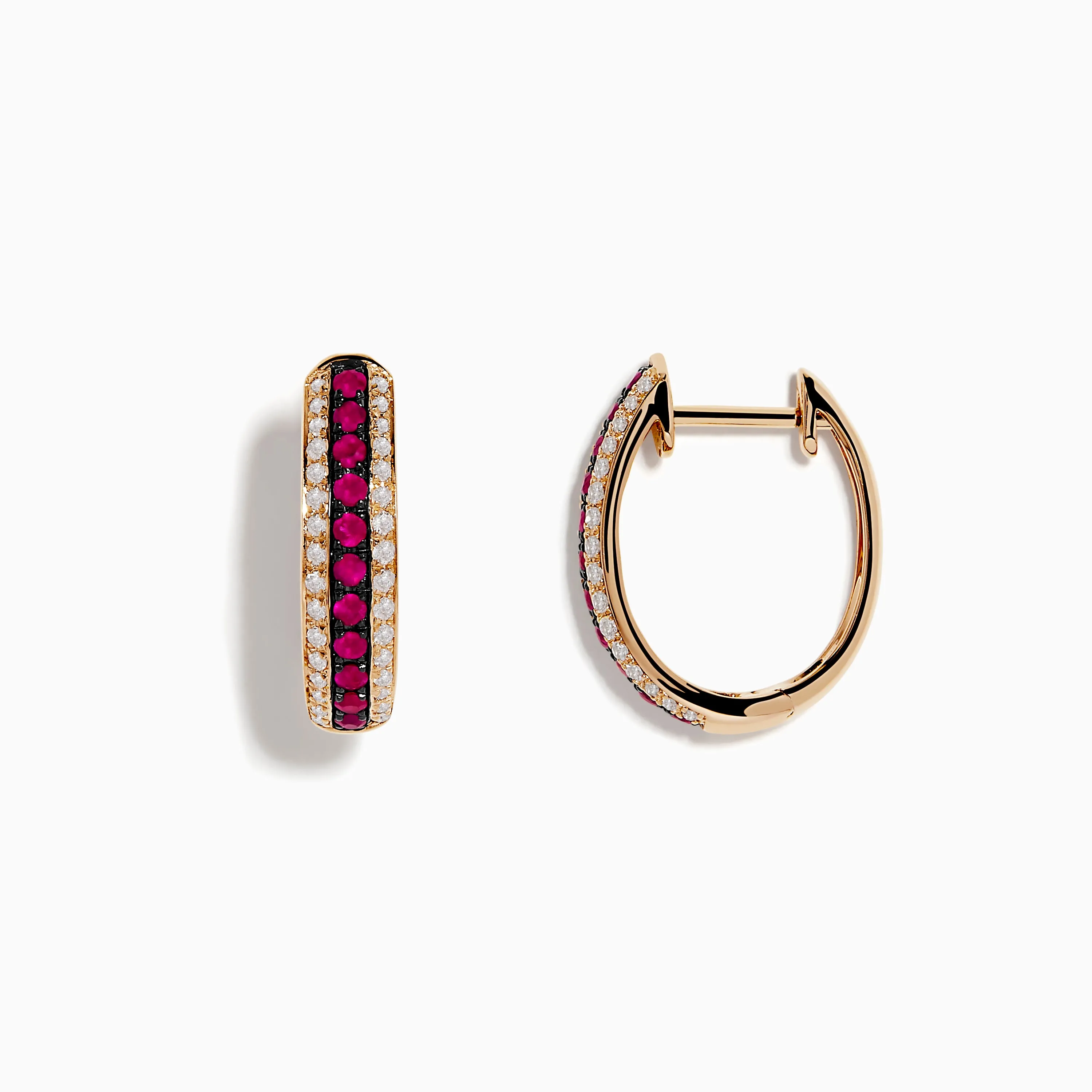 Ruby Royale 14K Rose Gold Ruby and Diamond Hoop Earrings, 0.55 TCW sold by Effy product image thumbnail 2