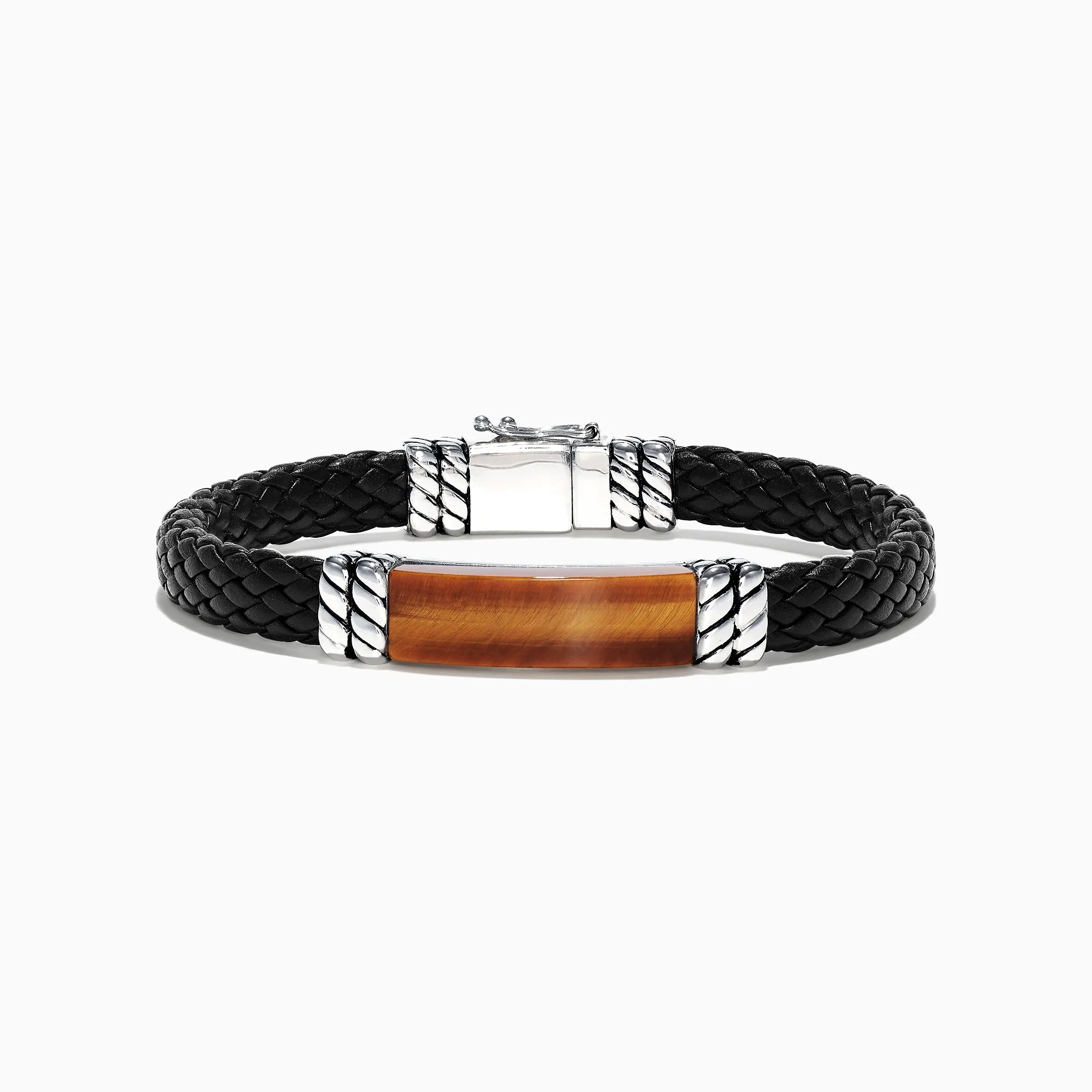 Men's Sterling Silver Leather Tiger's Eye Bracelet, 12.00 TCW sold by Effy