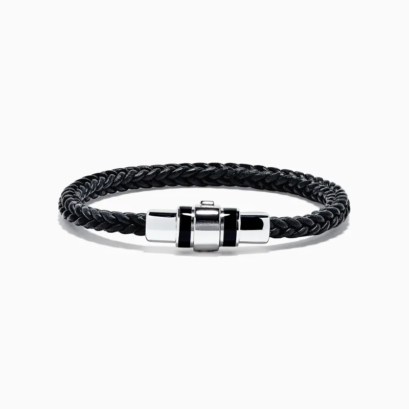 Men's Sterling Silver and Black Agate Leather Bracelet sold by Effy