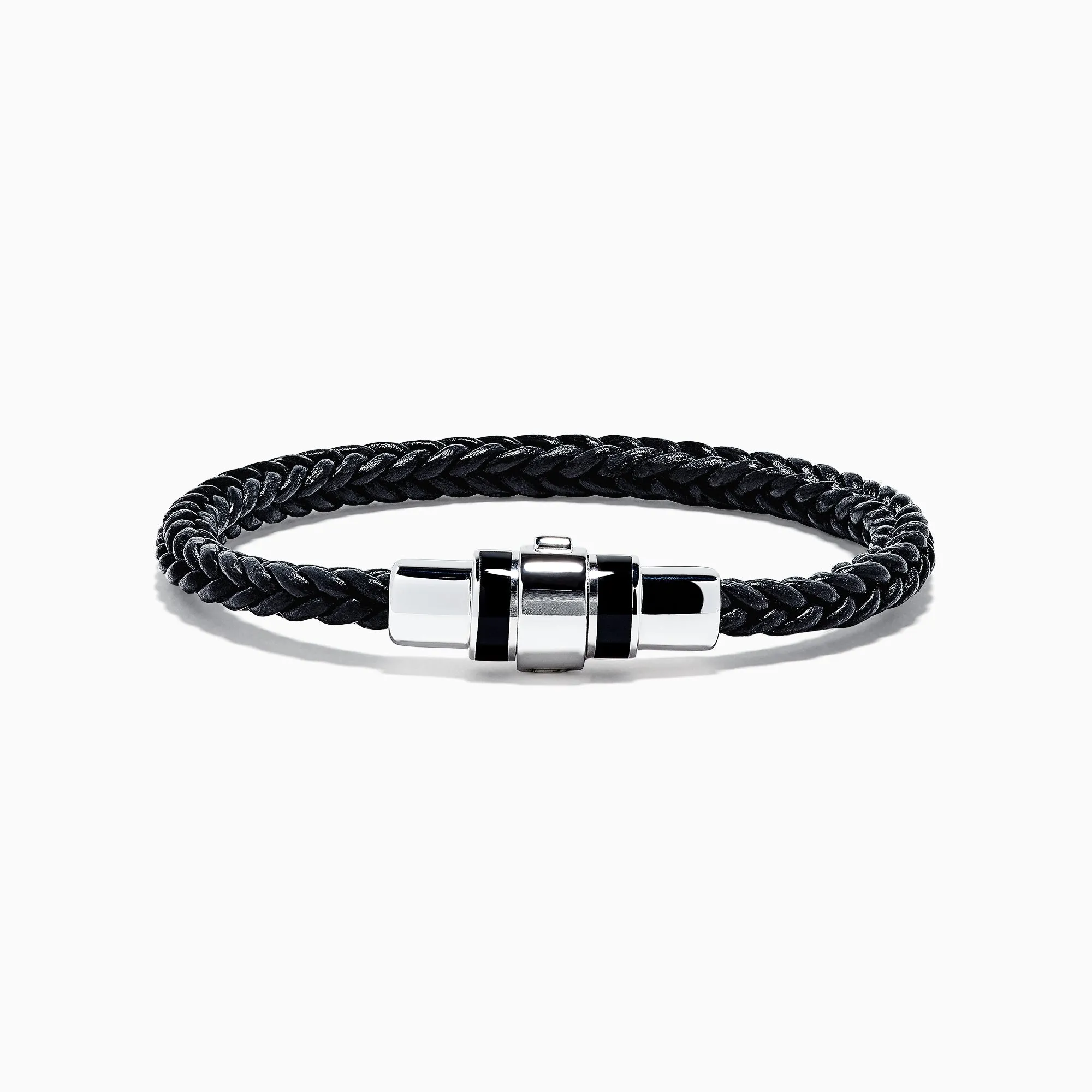 Men's Sterling Silver and Black Agate Leather Bracelet sold by Effy