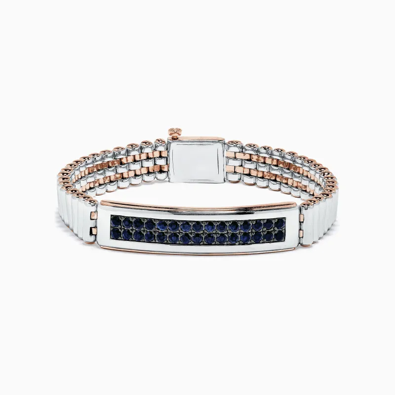 Men's Sterling Silver and Rose Gold Black Sapphire Bracelet, 4.20 TCW sold by Effy