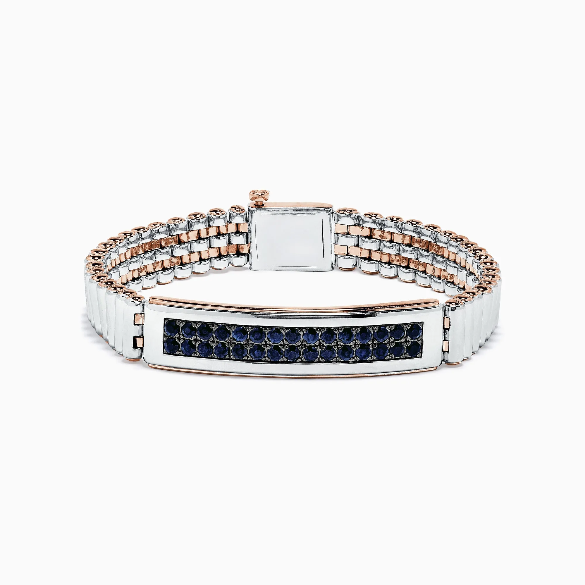 Men's Sterling Silver and Rose Gold Black Sapphire Bracelet, 4.20 TCW sold by Effy