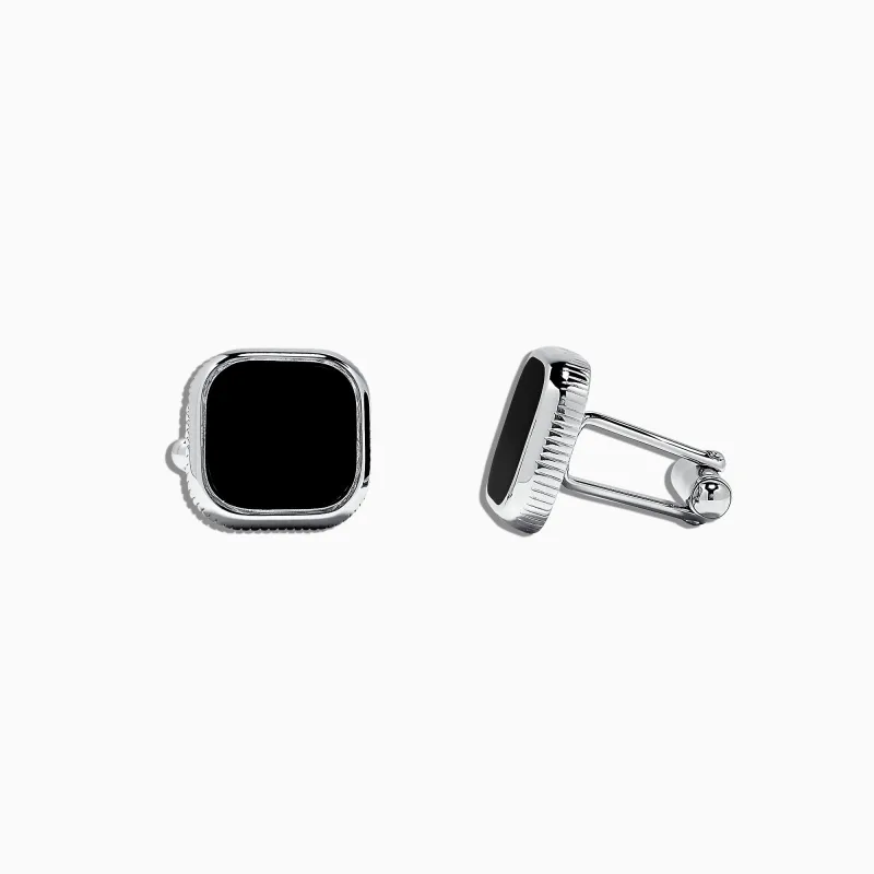 Men's Sterling Silver and Black Agate Cufflinks, 5.40 TCW sold by Effy