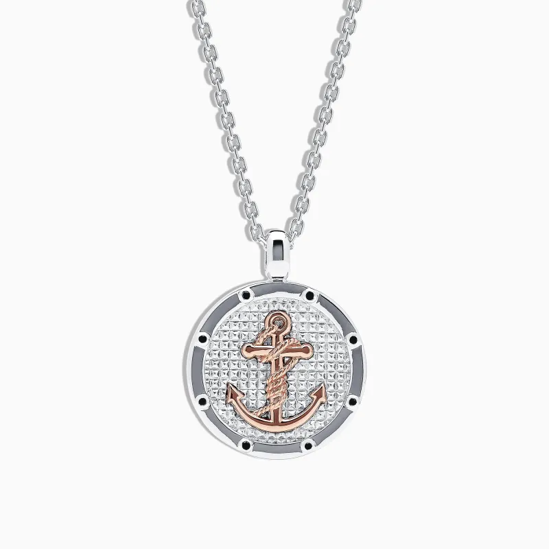 Men's Sterling Silver and 18K Rose Gold Plated Anchor Pendant sold by Effy